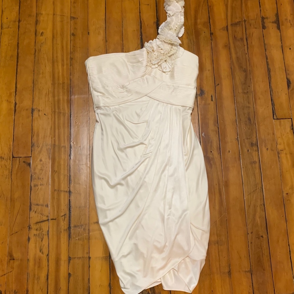 BCBG White Satin One Shoulder Formal Dress